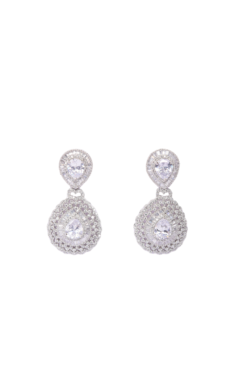 Namokriti Sparkling Rhodium-Plated Dangle Earrings with  Pear-Shaped Whitte Stones & American Diamonds – Perfect Gift for Women & Girls